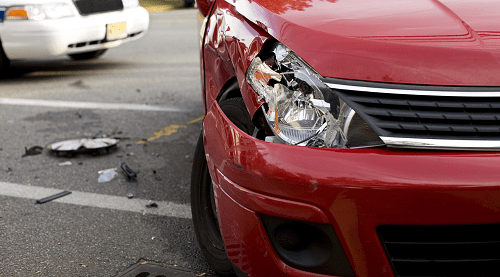 A red car in an accident.